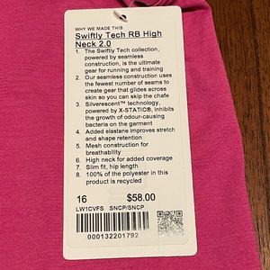 NWT Swiftly Tech RB High Neck 2.0 - Sonic Pink